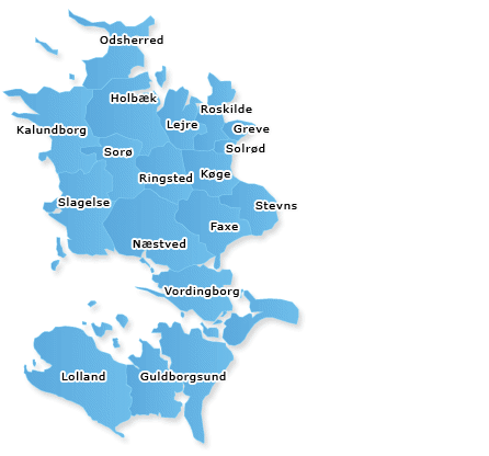 Kort over kommunerne i Region Sjælland