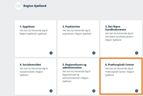 Billede af markering af "6. Præhospitalt Center" som valgmulighed