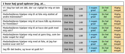Skema med spørgsmål vedr. patientens samarbejde med medarbejderne iPsykiatrien